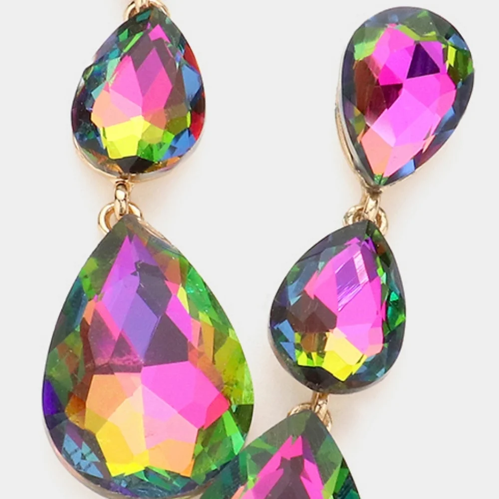 Vitrail Dangle Crystal Earrings 2.75 Inch Triple Tear Drop Jewelry